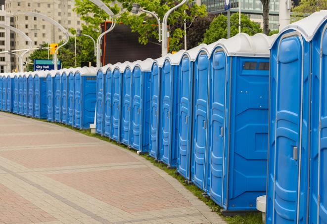 Seasonal porta potty units set up at a Greenville, South Carolina venue