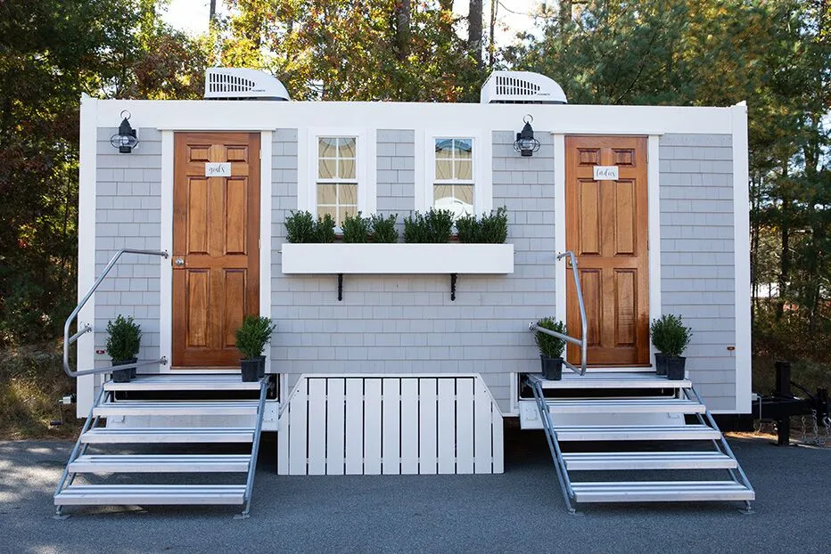 Wedding restroom units discretely staged at a venue in Greenville, South Carolina